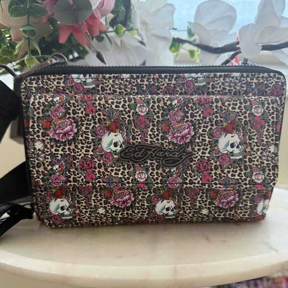 Ed Hardy Handbags - Ed Hardy cheetah skull wallet, wristlet Crossbody bag clutch NWT